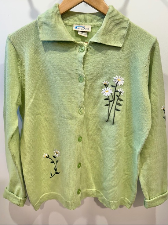 Las Olas Sweaters - VINTAGE LAS OLAS Cottagecore Daisy Flower Knit Cardigan Sweater, Small